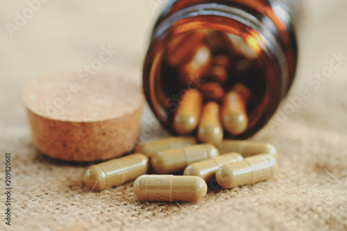 herbal medicine close up on background