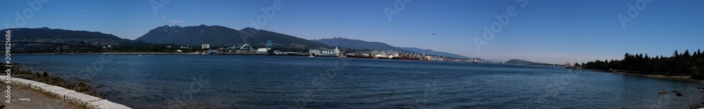 Huge panorama of the Vancouver waterfront from Stanley Park showing the lionsgate bridge, and the north side of the city