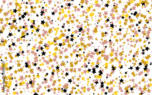 Little stars of gold, yellow, gray, black colors on a white background. The pattern of the night sky. Vector illustration