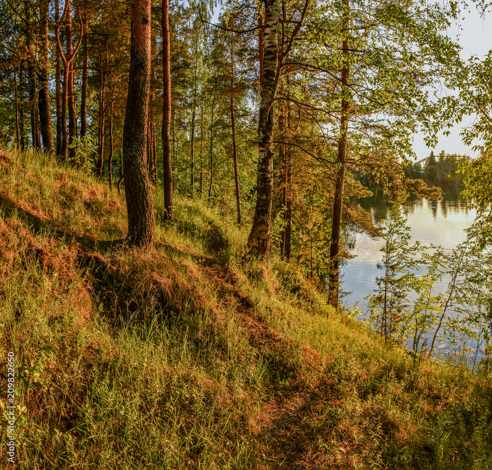 Fototapeta premium Summer sunset on the Bank of the quarry. The fading light of the sun.