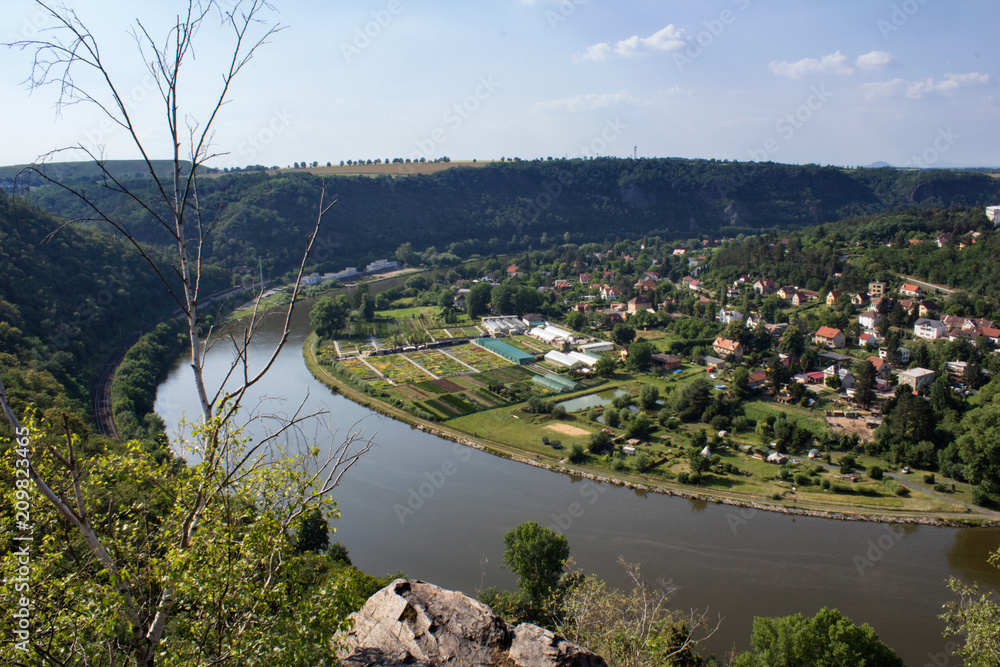 Nice view from hill Rivnac to Vltava meander with tree