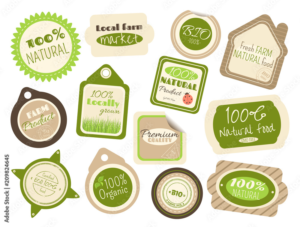 Set of labels and stickers in retro style for farm food shops Set of labels and stickers in retro style for farm food shops