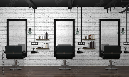 Canvas-taulu hair salon interior modern style 3d illustration beauty salon white brick wall