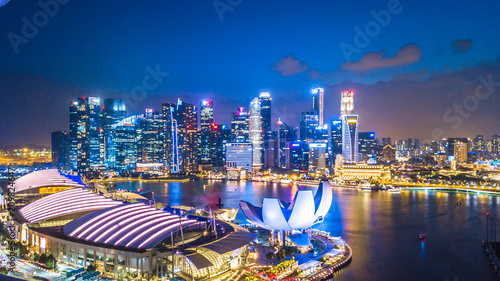 Photography Aerial top view Singapore city skyline.