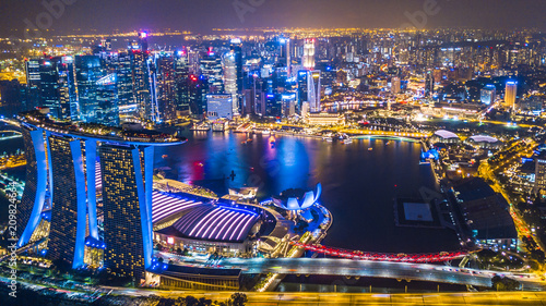 Canvas Print Aerial top view Singapore city skyline.