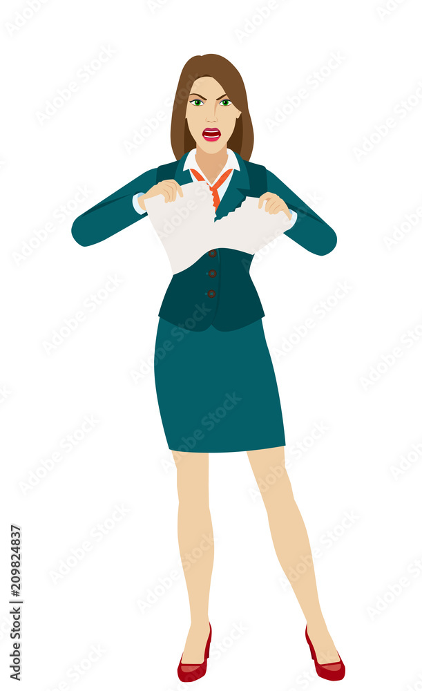 Angry businesswoman tearing paper Angry businesswoman tearing paper