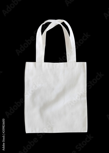 Tote bag mock up canvas fabric cloth shopping sack isolated with clipping path on black background