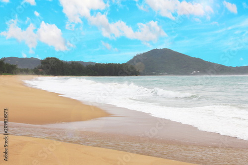 Beautiful sea beach mountain cloudy and bluesky background