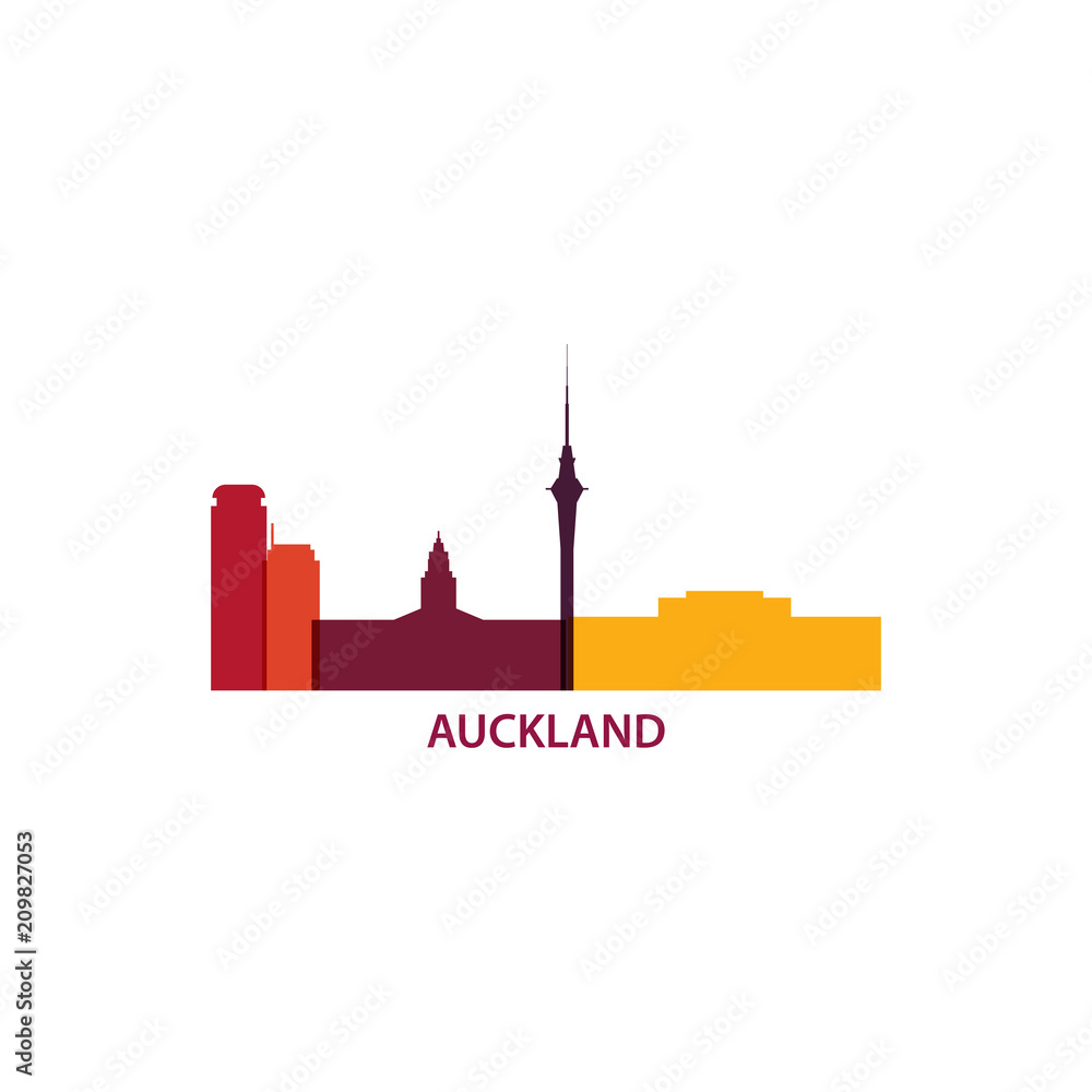 New Zealand Auckland city landscape panorama silhouette view vector banner