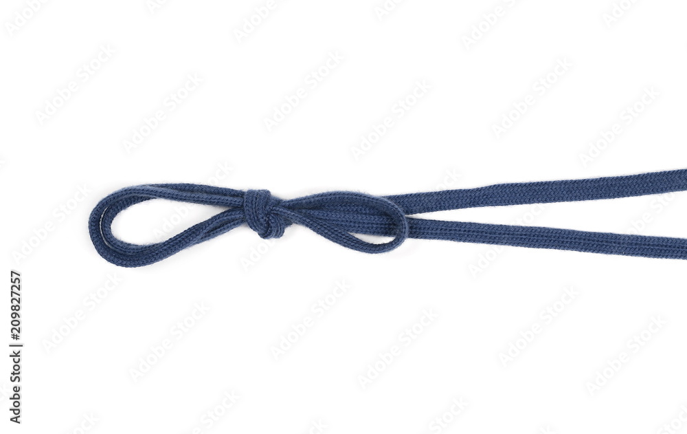 Blue shoelaces isolated on white background, top view