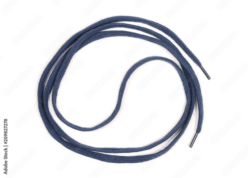 Blue shoelaces isolated on white background, top view Blue shoelaces isolated on white background, top view