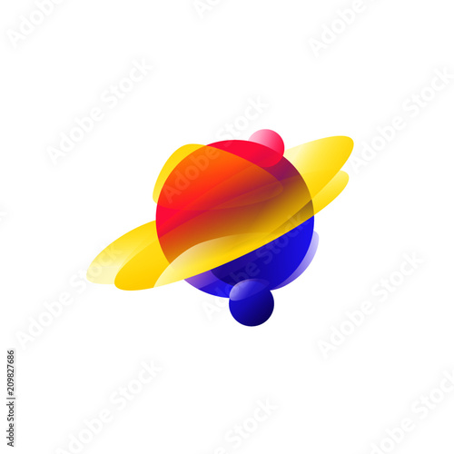 Illustration of the planet Saturn. Gradient flat icon. The planet of the solar system. Vector illustration. A modern fashionable company logo. Icon isolated on white background. Emblem.