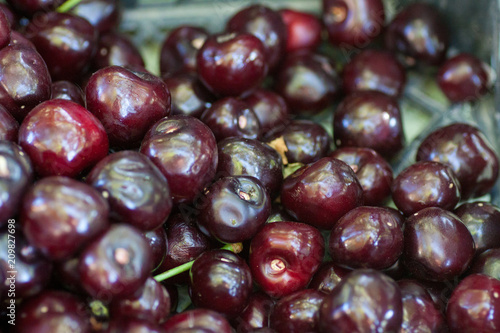 Cherry basket Sweet cherry background cherry with leaf