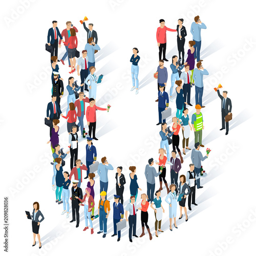 Crowded isometric people alphabet 