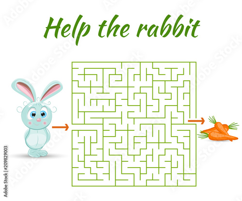 Rectangular maze riddle game, find way your path. Help the rabbit