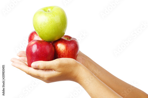 hand holding many apples isolated clipping path