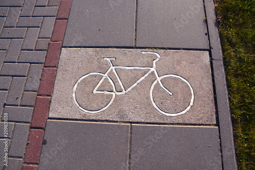 Bicycle track with unique sign on pavement