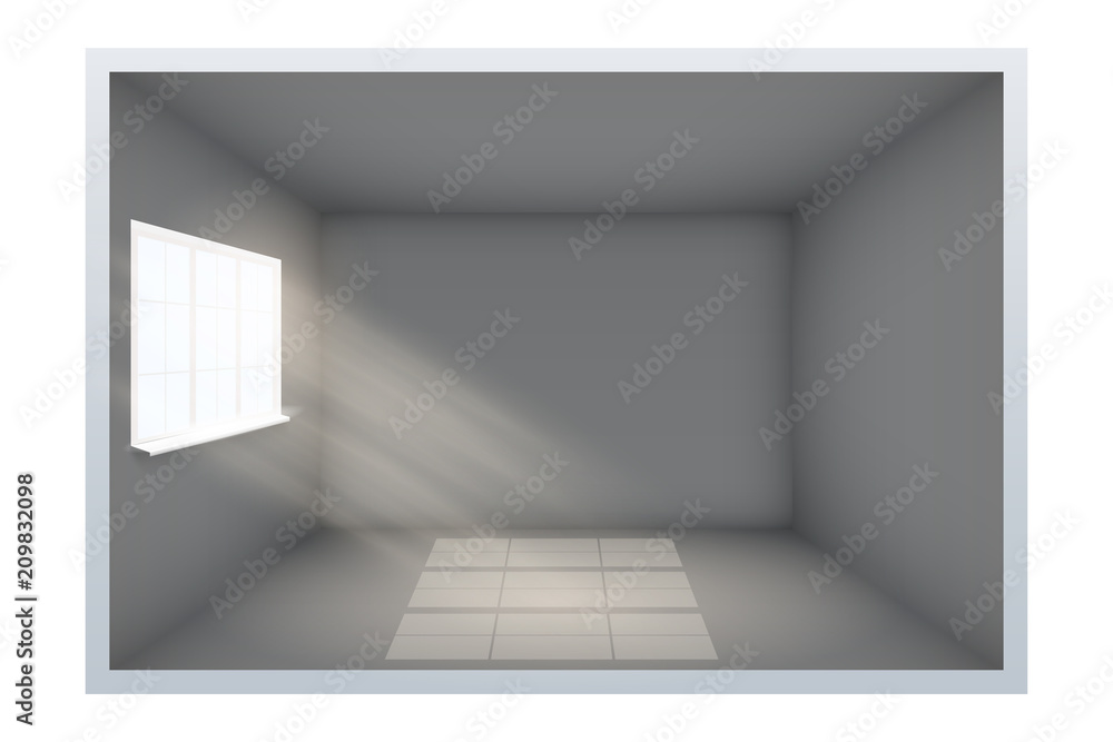 Example of an empty dark room with black walls and window. Simple interior without furnish and furniture. Sunlight falls from the window to the floor. Vector. Example of an empty dark room with black walls and window. Simple interior without furnish and furniture. Sunlight falls from the window to the floor. Vector.
