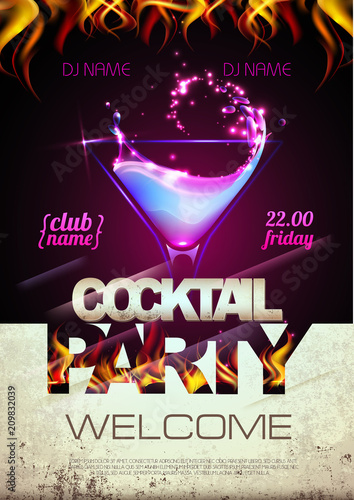 Disco background. Cocktail party poster