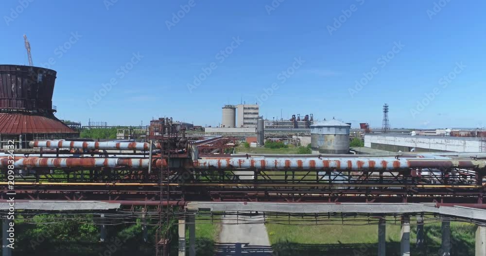 Aerial shot of off oil refinery, abandoned factory. Aerial shot of off oil refinery, abandoned factory.