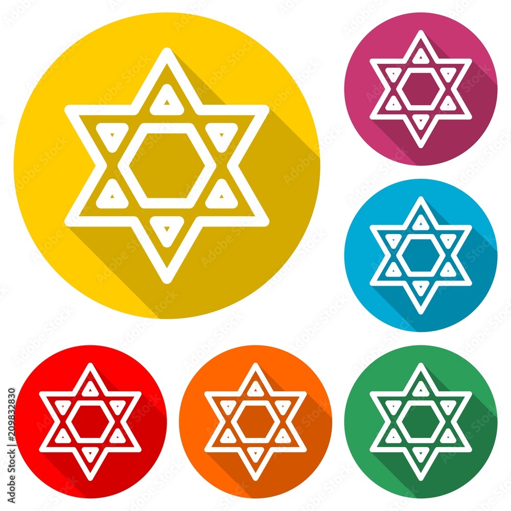 Star of David icon, color icon with long shadow Star of David icon, color icon with long shadow