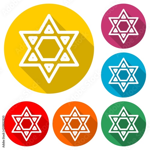 Star of David icon, color icon with long shadow