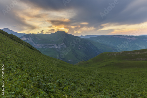 Summer sunset in the mountains of Azerbaijan