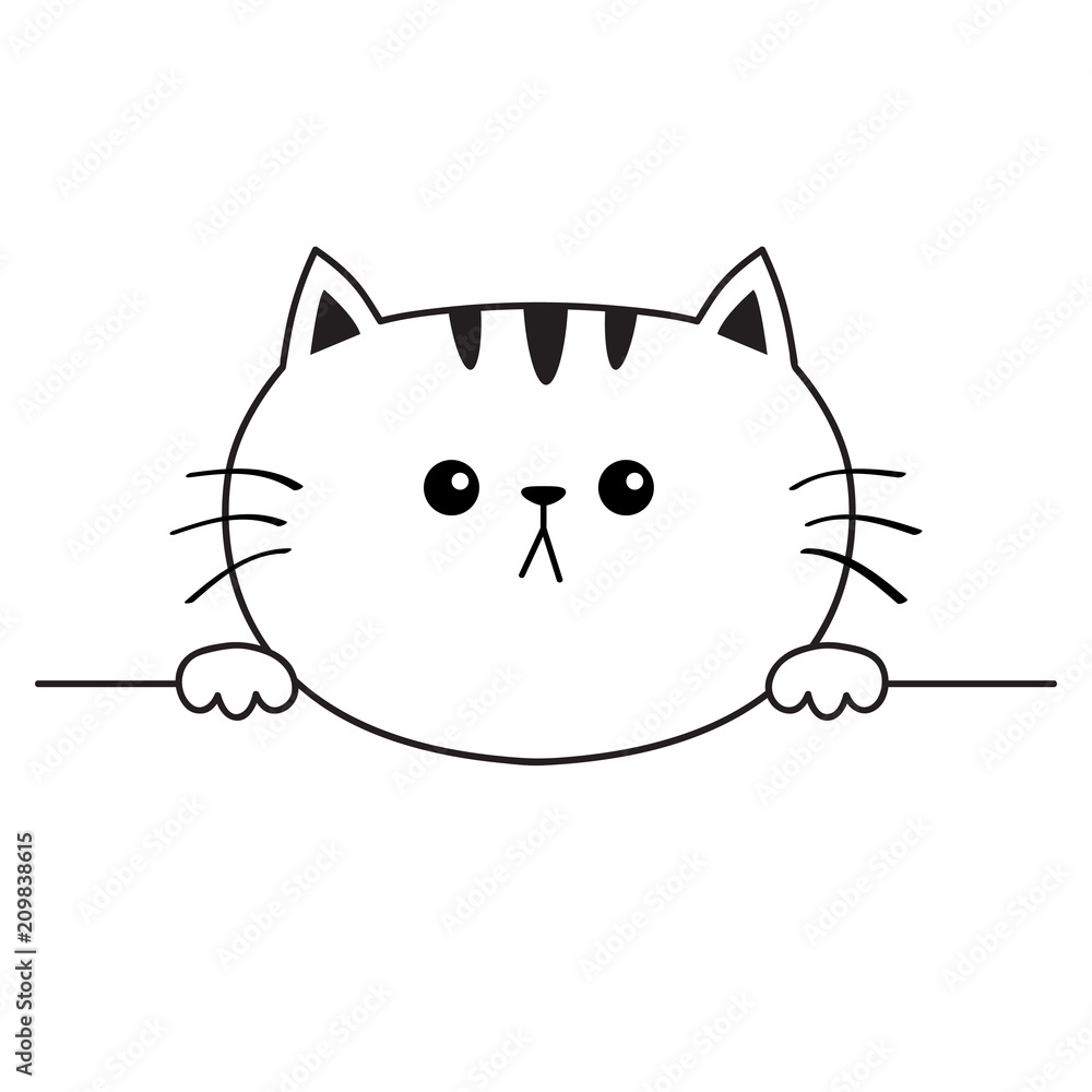 Cute Cat Icon Gray Kitten Face Head Silhouette Funny Kawaii