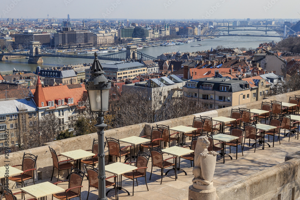 View of cafe in Fisherman's Bastion in Budapest