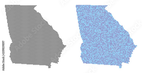 Circle dot American State Georgia map version. Vector territorial plans in black color and cold blue color tinges. Abstract concept of American State Georgia map composed with spheric point array.