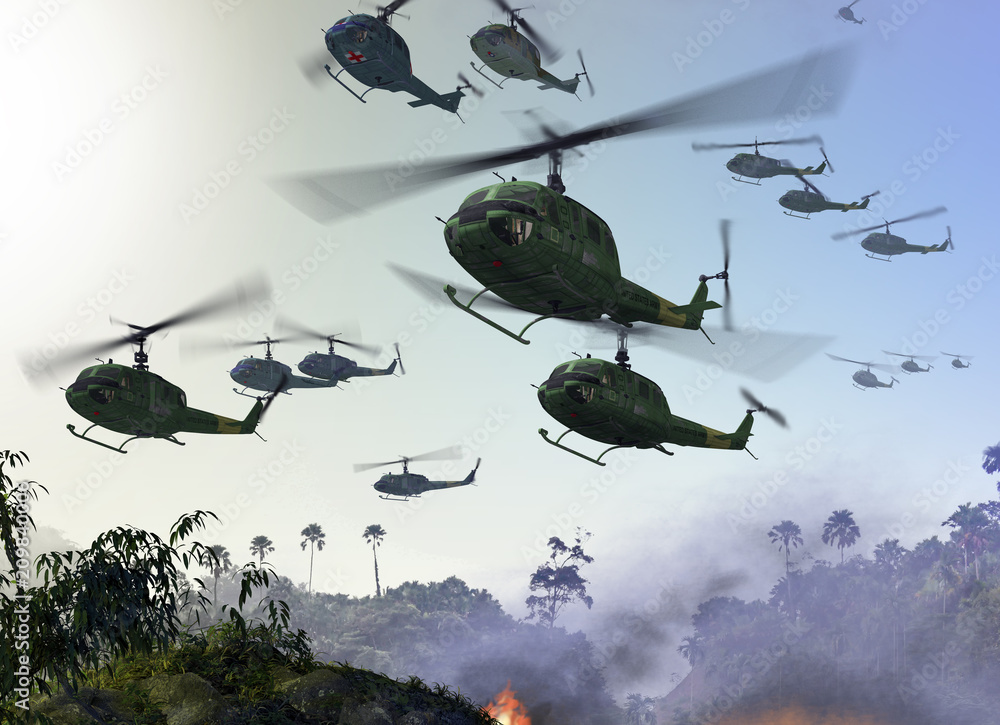 Vietnam War - Helicopters over Jungle Stock Illustration | Adobe Stock