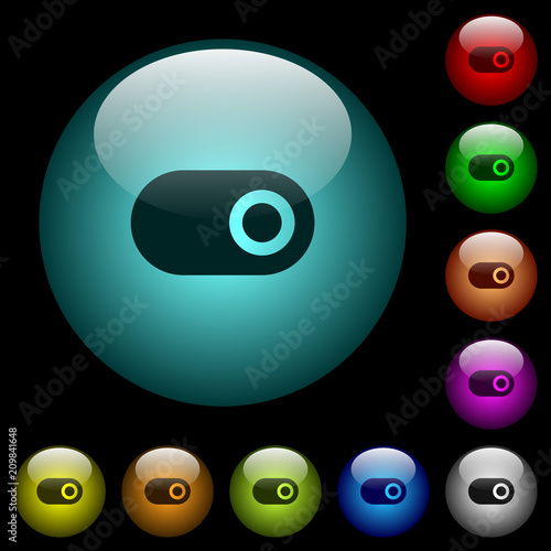 Toggle icons in color illuminated glass buttons