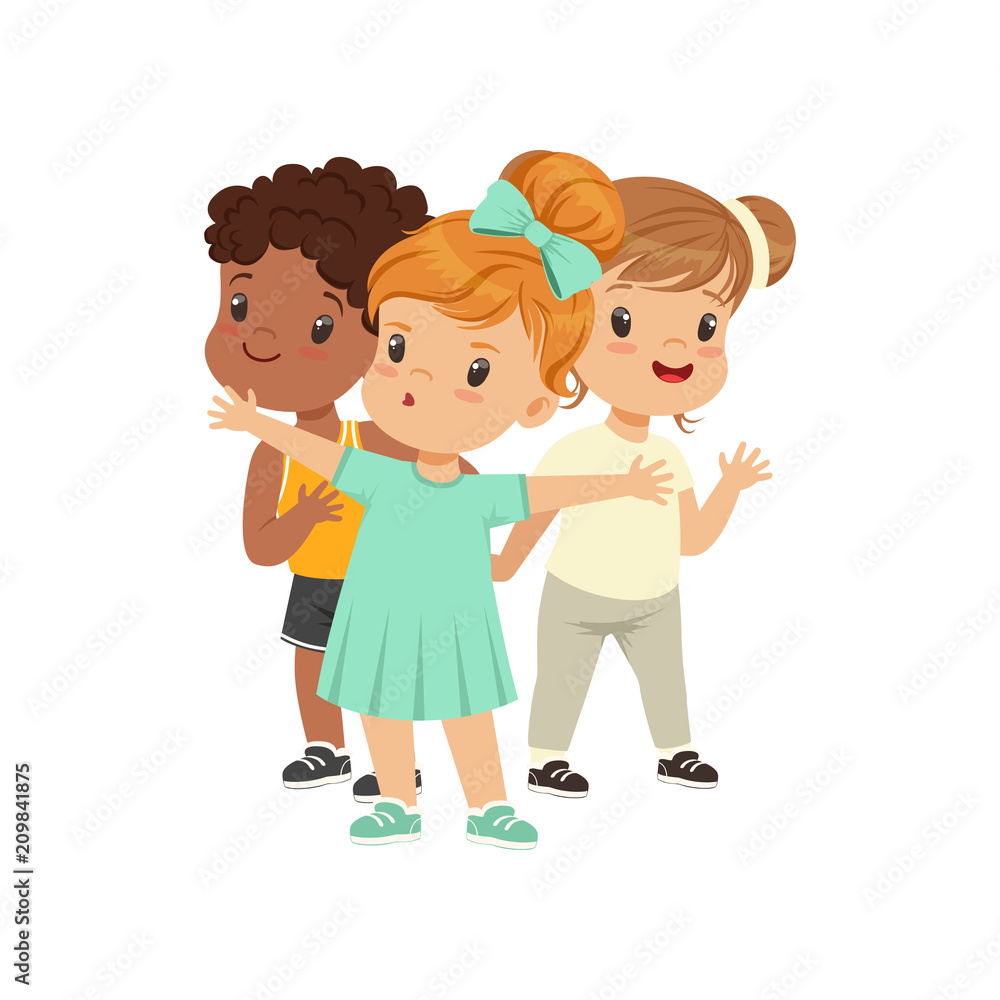 Brave girl defending her friends from someone vector Illustration on a white background Brave girl defending her friends from someone vector Illustration on a white background