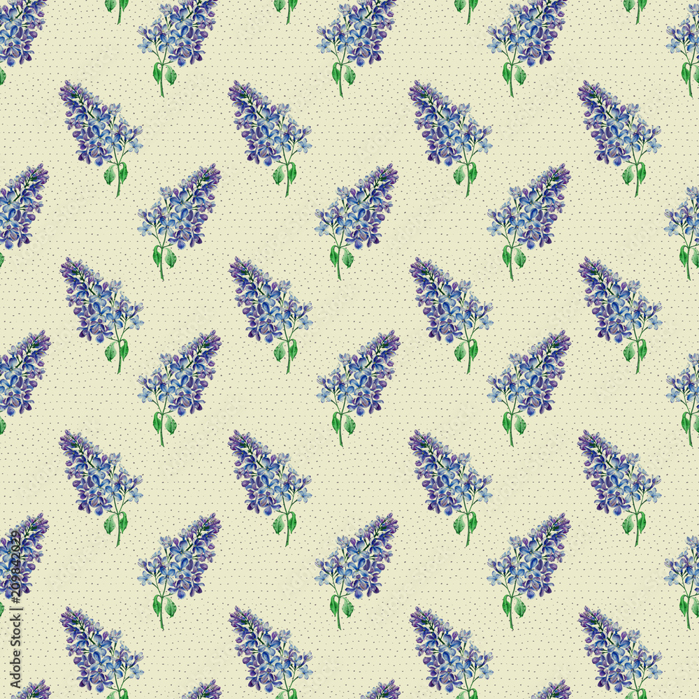 Floral seamless pattern with little flowers of blue lilac. Art by markers. Imitation of watercolor drawing. Floral seamless pattern with little flowers of blue lilac. Art by markers. Imitation of watercolor drawing.
