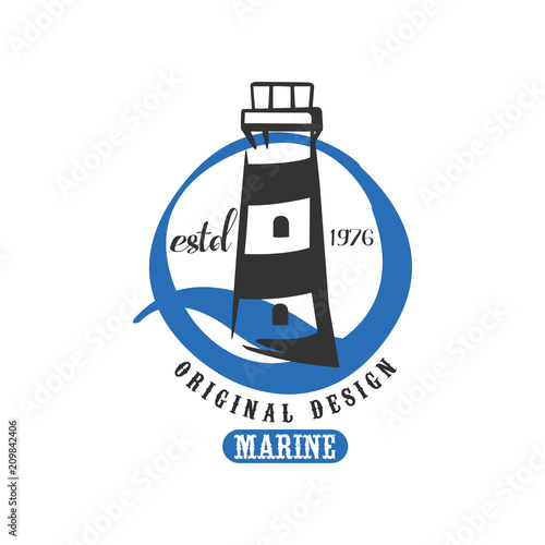 Marine logo original design estd 1976, retro badge for nautical school, sport club, business identity, print products vector Illustration on a white background photo