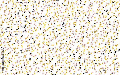 Little stars of gold, yellow, gray, black colors on a white background. The pattern of the night sky. Vector illustration