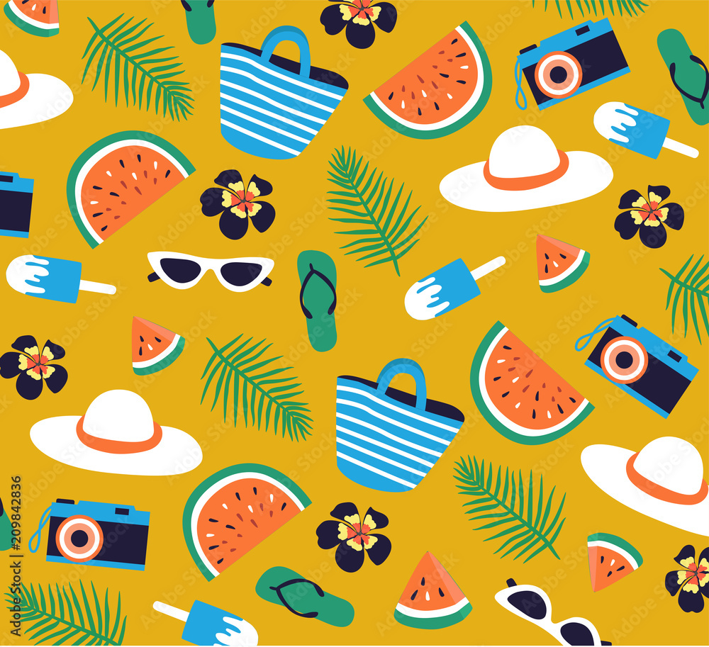 Summer collection. Set of summer icons and design elements. 