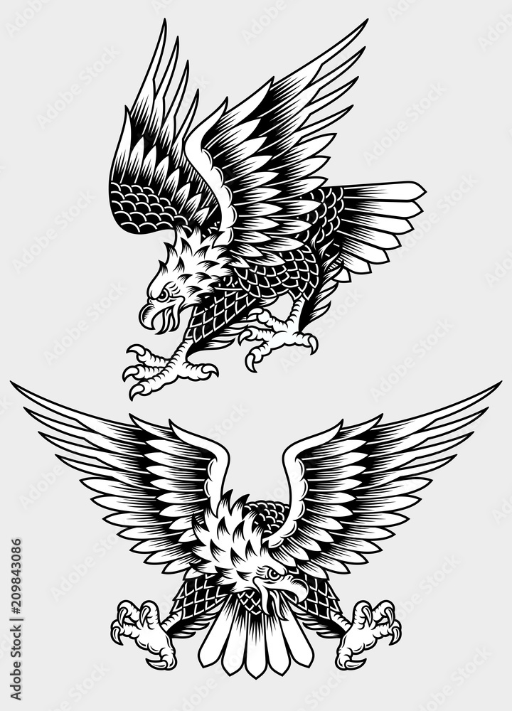 Obraz premium Ilustracja wektorowa tatuaż American Screaming Eagle