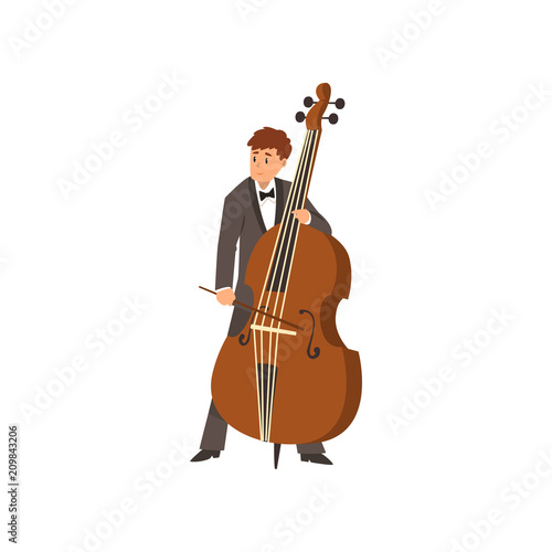 Cellist man playing cello, musicain playing classical music vector Illustration on a white background