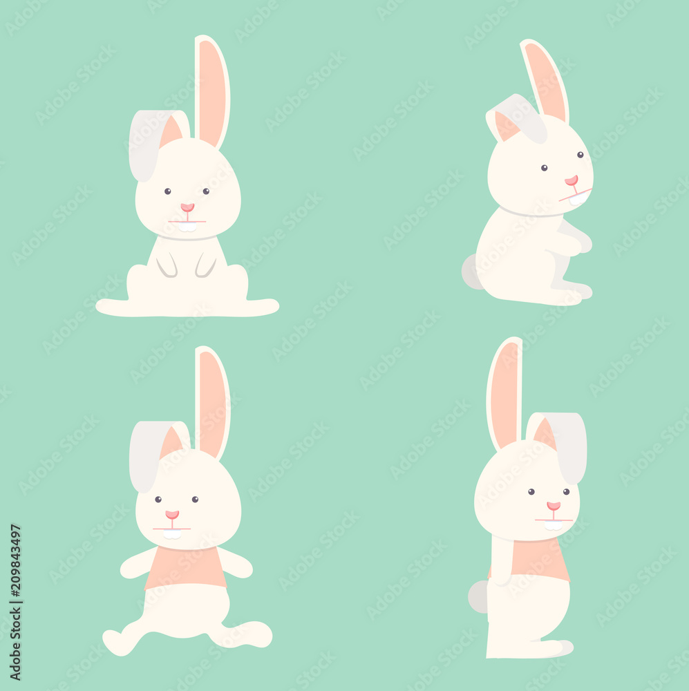 Fototapeta premium Flat Funny bunny collection
