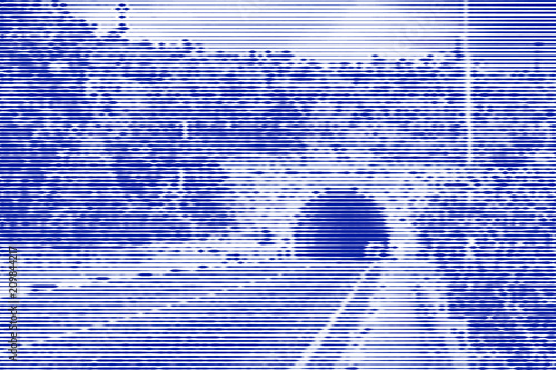 Image collage of entrance to the tunnel in the mountain highway from horizontal lines and paths of variable thickness color blue on white background. Vector illustration. photo