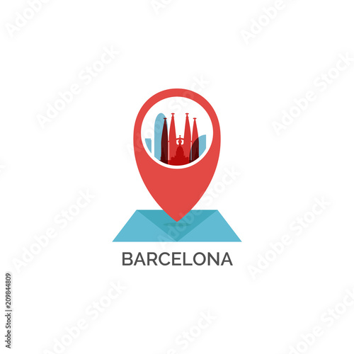 Spain Barcelona map pin point geolocation modern skyline shape vector logo icon illustration