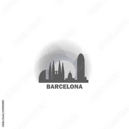 Spain Barcelona city landscape skyline panorama vector logo flat cool icon