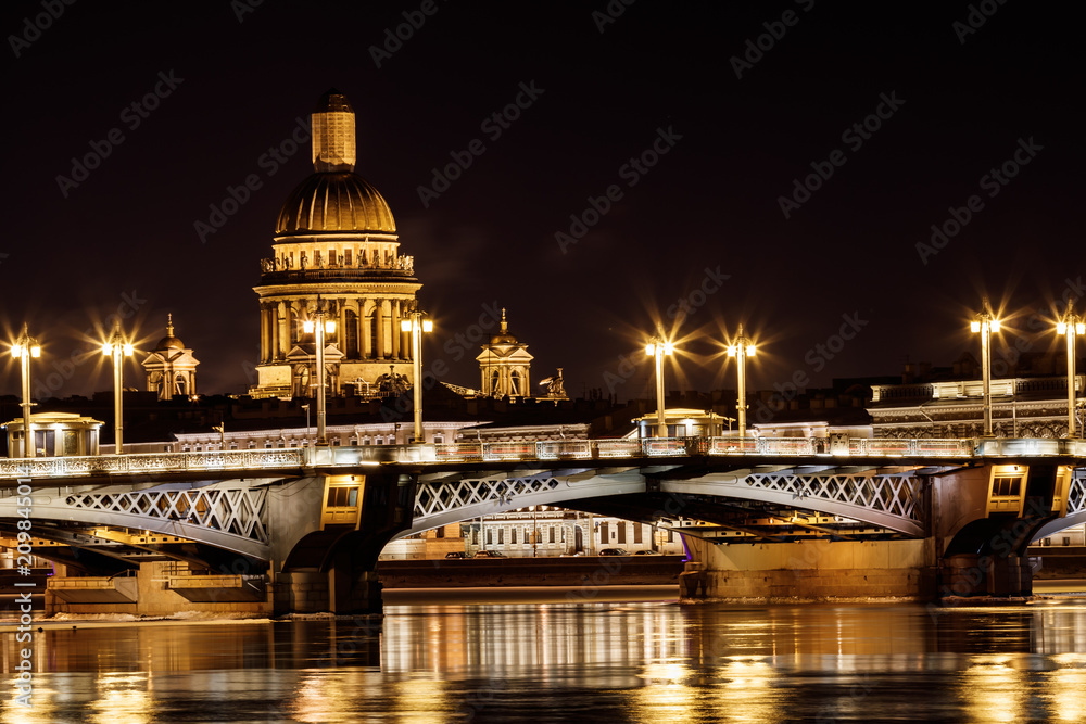 view of the Annunciation Bridge and St. Isaac's Cathedral, Sankt-Peterburg, Russia