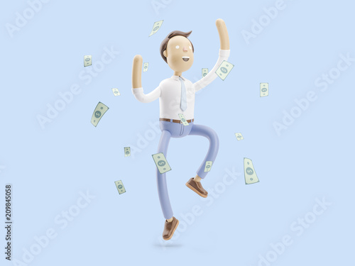 3d illustration. Businessman Jimmy is happy under the money rain © bestpixels