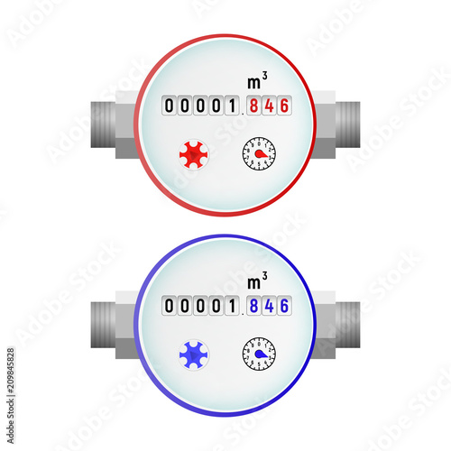 Water meter. Connection to the pipeline. Vector illustration. Equipment to save.