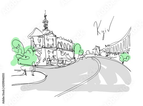 digital minimalistic drawing of Kyiv landscape