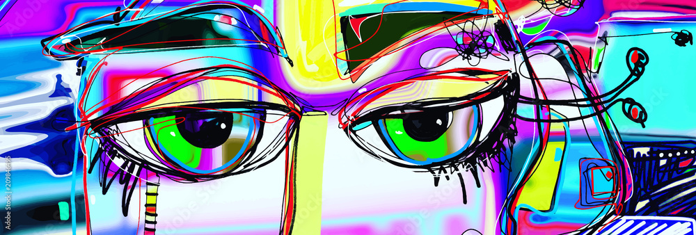 Obraz cyfrowy plakat abstrakcyjne sztuki z doodle ludzkich oczu