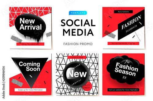 Modern promotion square web banner for social media mobile apps. Elegant Fashion promo banners for online shopping with abstract pattern, vector illustration.
