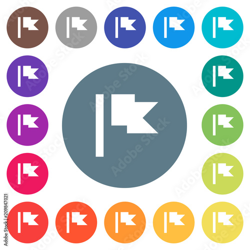 Flag flat white icons on round color backgrounds